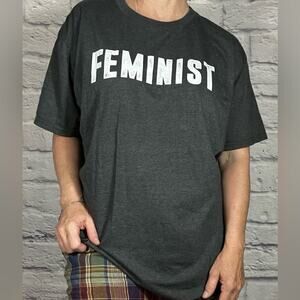 Unisex Anvil Gray Short Sleeve Tee with Bold “Feminist” Graphic